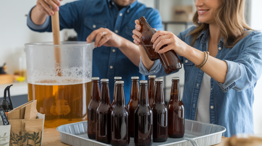Couple making beer at home
